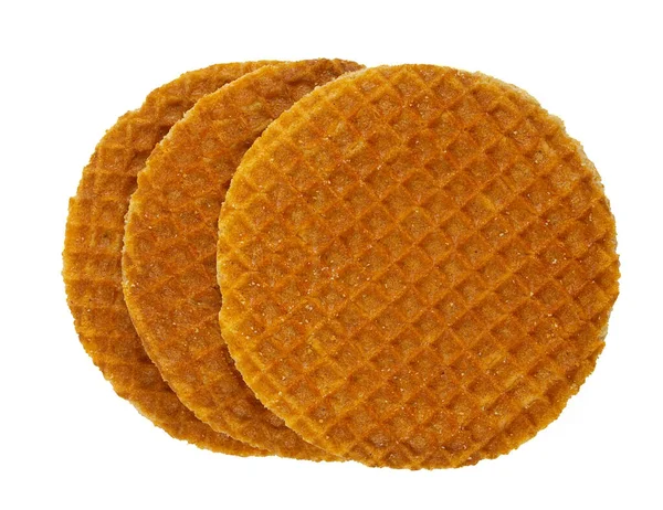 荷兰松饼与焦糖分离的白色背景 顶部视图 — 图库照片
