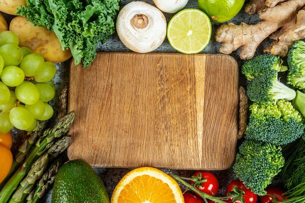 Frisches Obst Und Gemüse Als Rahmen Und Leeren Raum Für — Stockfoto