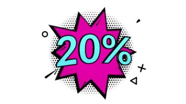 Animasyon,% 20 indirim, indirimli afiş, pop sanat afişi, komik tarz afiş, alfa kanal