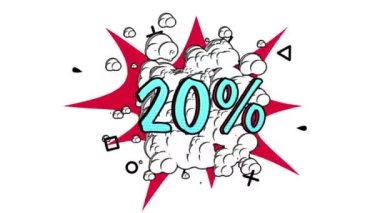 Animasyon,% 20 indirim, pop sanat afişi, komik stil afişi, alfa kanalı
