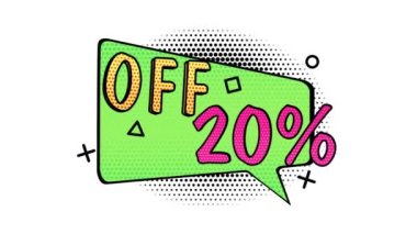 Animasyon, yüzde 20 indirim, satış, pop sanat afişi, komedi tarzı afiş, alfa kanalı