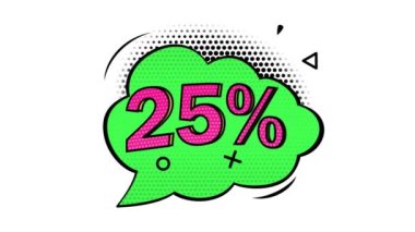 Animasyon, yüzde 25 indirim, indirim afişi, siyah cuma afişi, pop sanat afişi, komik tarz afişi, alfa kanalı