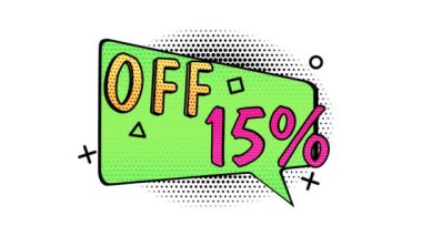 Animasyon, yüzde 15 indirim, satış, pop sanat afişi, komedi tarzı afiş, alfa kanalı