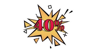 Animasyon,% 40 indirim, indirimli bayrak, pop sanat afişi, komik tarz afiş, alfa kanal