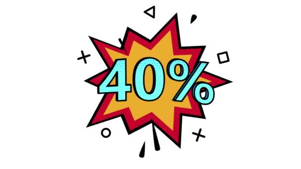 Animation Percent Discount Discount Pop Art Banner Comic Book Style — Stock Video