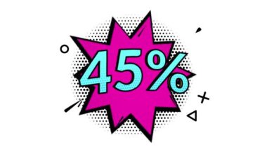Animasyon,% 45 indirim, indirimli afiş, pop sanat afişi, komik tarz afiş, alfa kanal