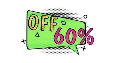 Animasyon, yüzde 60 indirim, satış, pop sanat afişi, komedi tarzı afiş, alfa kanalı