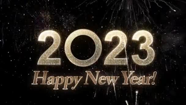 Feliz Año Nuevo 2023 Fuegos Artificiales Con Felicitaciones — Vídeo de stock
