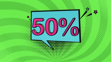 Pop sanat stili% 50 indirim, çizgi film stili, indirim, yeni fiyat, kara Cuma, alışveriş, kapalı