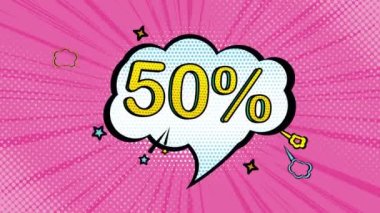 Pop sanat stili% 50 indirim, çizgi film stili, satış, indirim, online mağaza