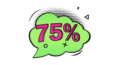 Animasyon,% 75 indirim, indirimli bayrak, siyah cuma afişi, pop sanat afişi, komik tarz afişi, alfa kanalı