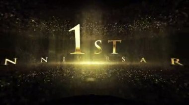 1st anniversary greetings, luxury background with particles, golden particles, congratulations