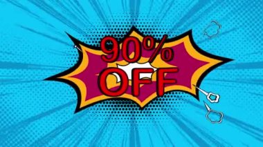 Pop art style 90 percent discount, cartoon style, sale, discount, new price, black friday, shopping