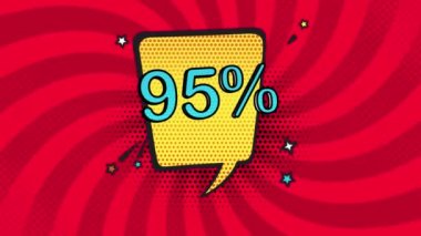 95 percent discount in pop art style, cartoon style, sale, discount, online store, new price, business
