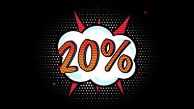 Comic book style banner, 20 percent discount, sale, alpha channel
