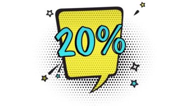 Comic book style banner, 20 percent discount, sale, discount, art style, alpha channel