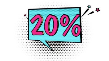 Comic book style banner, promotional banner, 20 percent discount, sale, discount, art style, alpha channel