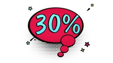 Comic book style banner, 30 percent discount, sale, discount, alpha channel