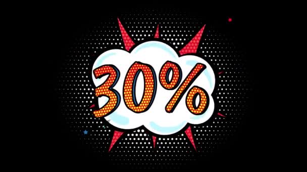 Comic Book Style Banner Percent Discount Sale Alpha Channel — стоковое видео