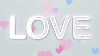 Banner LOVE with hearts, congratulations on Valentines Day