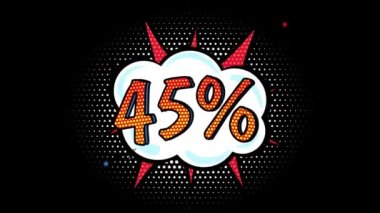Comic book style banner, 45 percent discount, sale, alpha channel