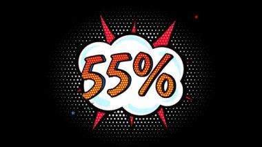 Comic book style banner, 55 percent discount, sale, alpha channel