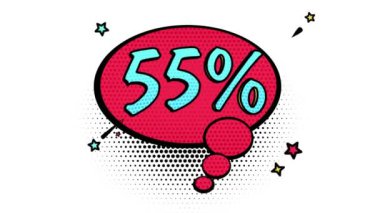 Comic book style banner, 55 percent discount, sale, discount, alpha channel