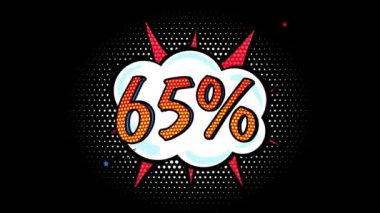 Comic book style banner, 65 percent discount, sale, alpha channel