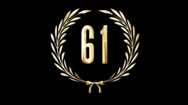 Golden laurel wreath and number 61, award, alpha channel
