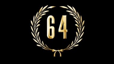 Golden laurel wreath and number 64, award, alpha channel