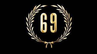 Golden laurel wreath and number 69, award, alpha channel