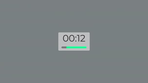 Grau Quadratische Zeitschaltuhr Zählt Sekunden Runter Countdown Grafik Uhr Alphakanal — Stockvideo