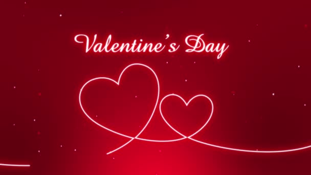 Glücklicher Valentinstag Gruß Neonfarbenes Herz Auf Rotem Hintergrund — Stockvideo