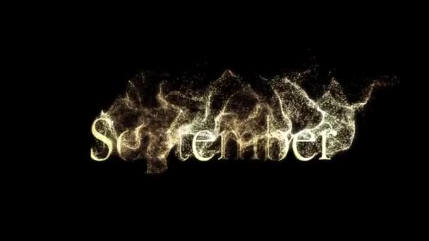 Nome Mês Setembro Letras Douradas Com Partículas Canal Alfa — Vídeo de Stock