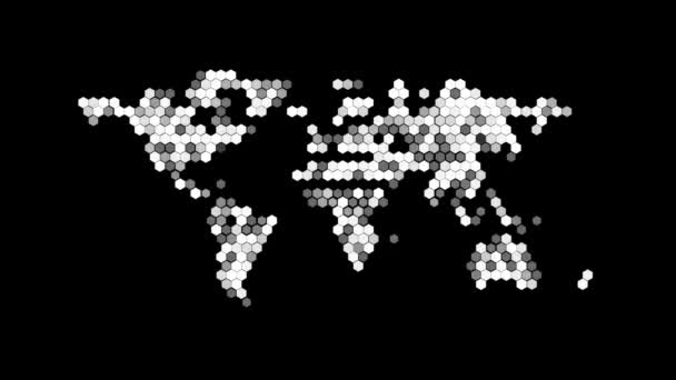 Mapa Globu Sześciokącie Czarne Tło Ziemia Grafika — Wideo stockowe