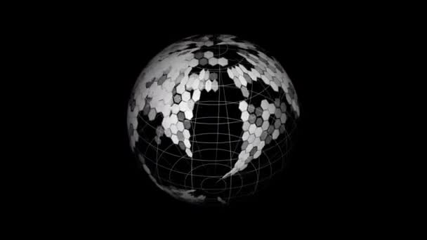 Biały Sześciokątny Glob Obraca Się Ziemia Kanał Alfa — Wideo stockowe