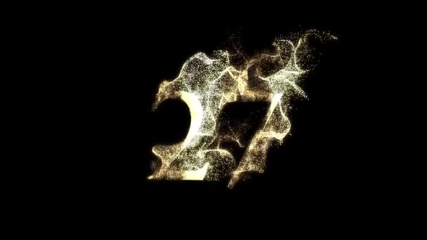 Goldene Zahl Aus Teilchen Nummerierung Siebenundzwanzig Goldene Zahlen Alphakanal — Stockvideo