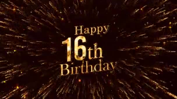 Happy 16Th Birthday Greetings Birthday Congratulations Golden Fireworks — Stock Video