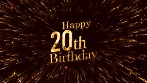 幸せな20歳の誕生日の挨拶誕生日おめでとう黄金の花火 — ストック動画