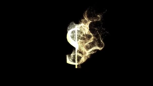 Znak Dolara Złotymi Cząstkami Ekonomia Kanał Alfa — Wideo stockowe