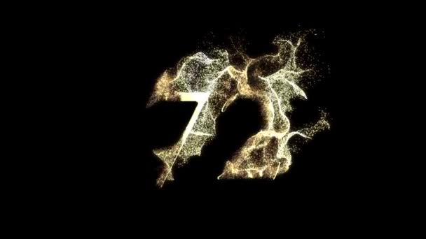 Goldene Zahl Aus Teilchen Nummerierung Zweiundsiebzig Goldene Zahlen Alphakanal — Stockvideo