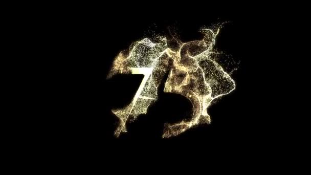 Goldene Zahl Aus Teilchen Nummerierung Fünfundsiebzig Goldene Zahlen Alphakanal — Stockvideo