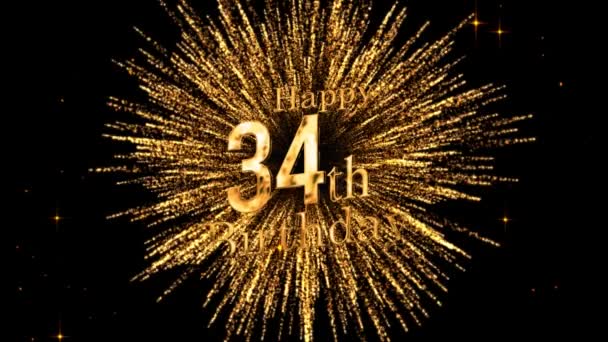 Gefeliciteerd 34E Verjaardag Met Vuurwerk Gelukkige Verjaardag Gouden Vuurwerk — Stockvideo