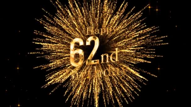 Congratulations 62Nd Birthday Fireworks Happy Birthday Golden Fireworks — Stock Video