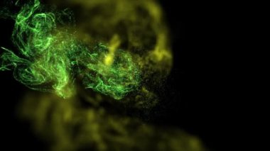 Sarı ve yeşil renk parçacık hareketi, parçacık arkaplanı, grafikler, güzel parçacık arkaplanı