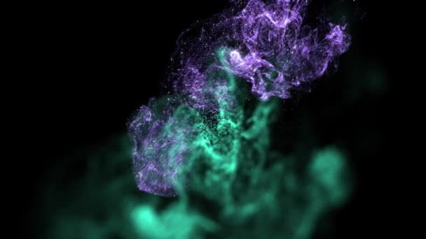 绿色和紫色粒子的运动 背景为粒子 — 图库视频影像