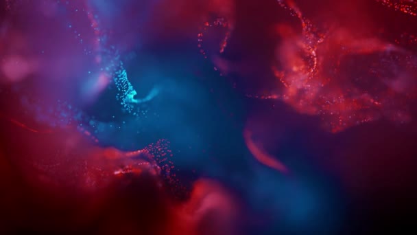 Neon Rot Blau Hintergrund Mit Teilchen Teilchen Bewegung Neon Hintergrund — Stockvideo
