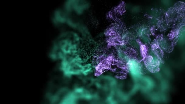 Deeltjesbeweging Paarse Groene Kleuren Deeltjesachtergrond Graphics Mooie Deeltjesachtergrond Zwarte Achtergrond — Stockvideo