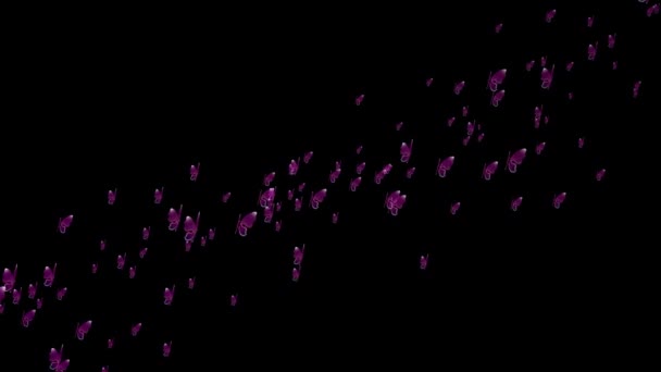Πολλές Ροζ Πεταλούδες Πετούν Κανάλι Άλφα — Αρχείο Βίντεο