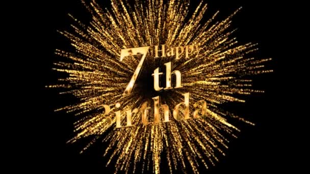 Happy 7Th Birthday Greeting Happy Birthday Golden Fireworks — Stock Video